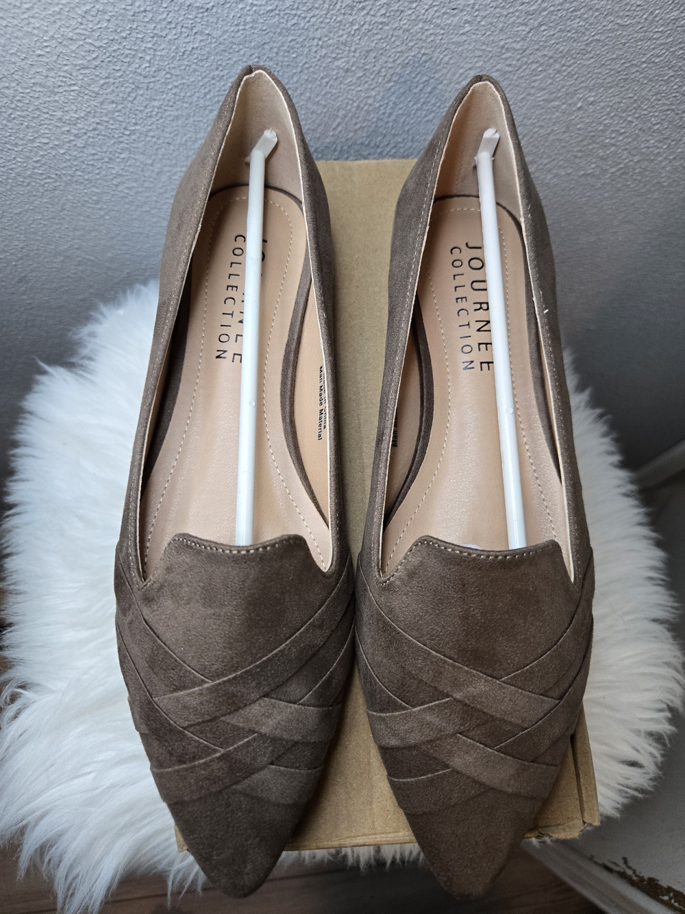 Journee Collection Mindee Taupe Braided Pointed-Toe Suede Flats Sz 7.5 New - Picture 3 of 8
